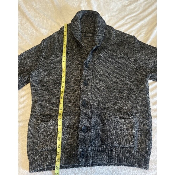 Nordstrom Mens Shop BLACK GRAY Cowl Neck Cardigan Pockets Grandpa Style Sz L - Picture 8 of 9